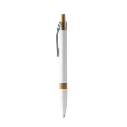 Bolígrafo de aluminio reciclado con pulsador de bambú · Blanco