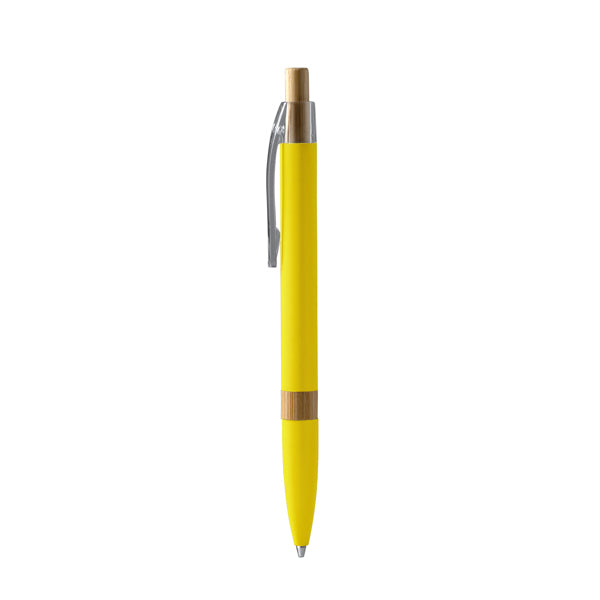 Bolígrafo de aluminio reciclado con pulsador de bambú · Amarillo