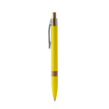 Bolígrafo de aluminio reciclado con pulsador de bambú · Amarillo