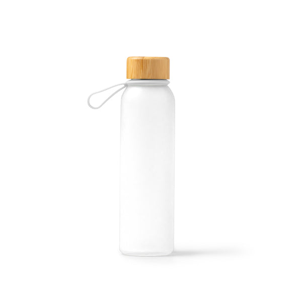 Botella de cristal reciclado 500 ml con tapón de bambú · Blanco