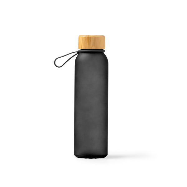 Botella de cristal reciclado 500 ml con tapón de bambú · Negro