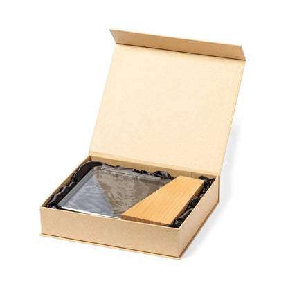 Placa conmemorativa de cristal con base de madera · Homenaje