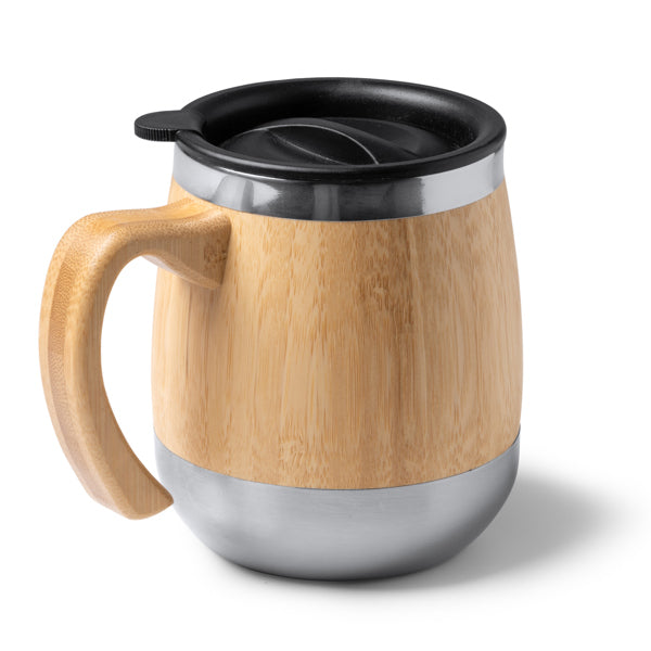 Taza térmica de bambú y acero 450 ml con tapa
