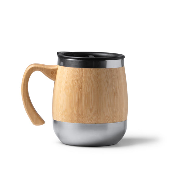 Taza térmica de bambú y acero 450 ml con tapa · Crudo