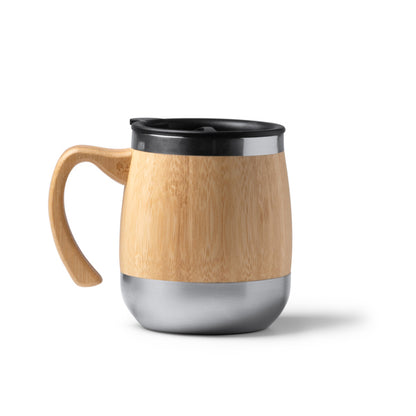 Taza térmica de bambú y acero 450 ml con tapa · Crudo