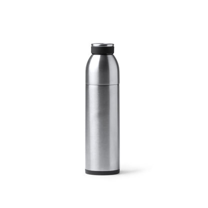 Botella 2 en 1 con vaso térmico de acero inoxidable · Plata