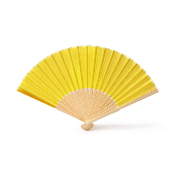 Abanico de bambú y poliéster en colores · Amarillo