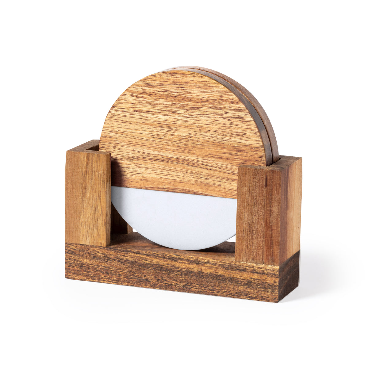 Set 2 posavasos de acacia y mármol con soporte