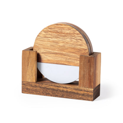 Set 2 posavasos de acacia y mármol con soporte