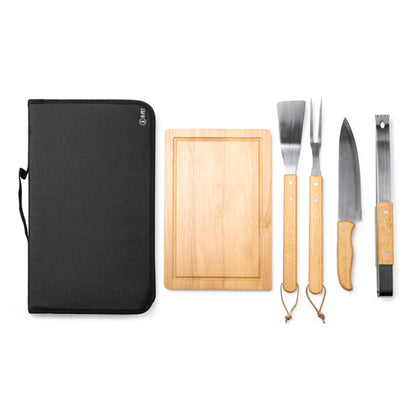 Set de barbacoa de 4 piezas con tabla de madera · Crudo