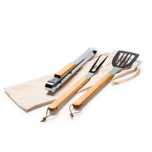 Set de barbacoa de 3 piezas con mango de madera