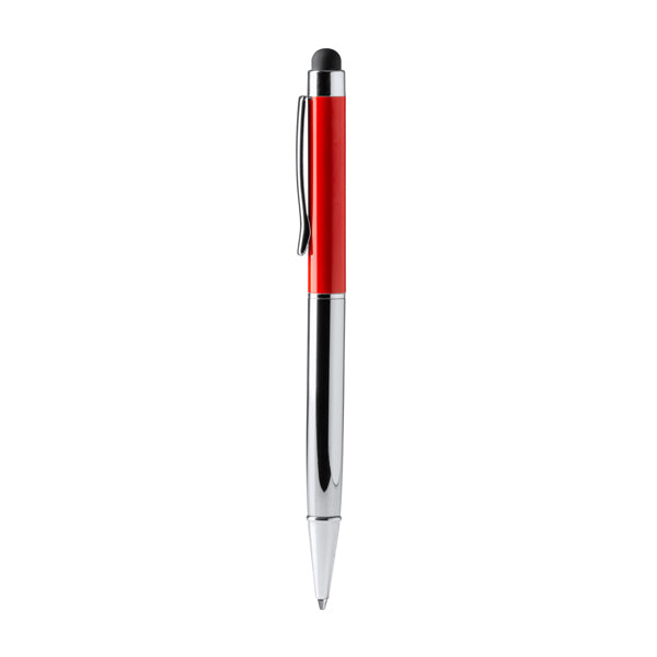 Bolígrafo giratorio de aluminio reciclado con puntero táctil · Rojo