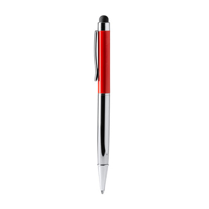 Bolígrafo giratorio de aluminio reciclado con puntero táctil · Rojo