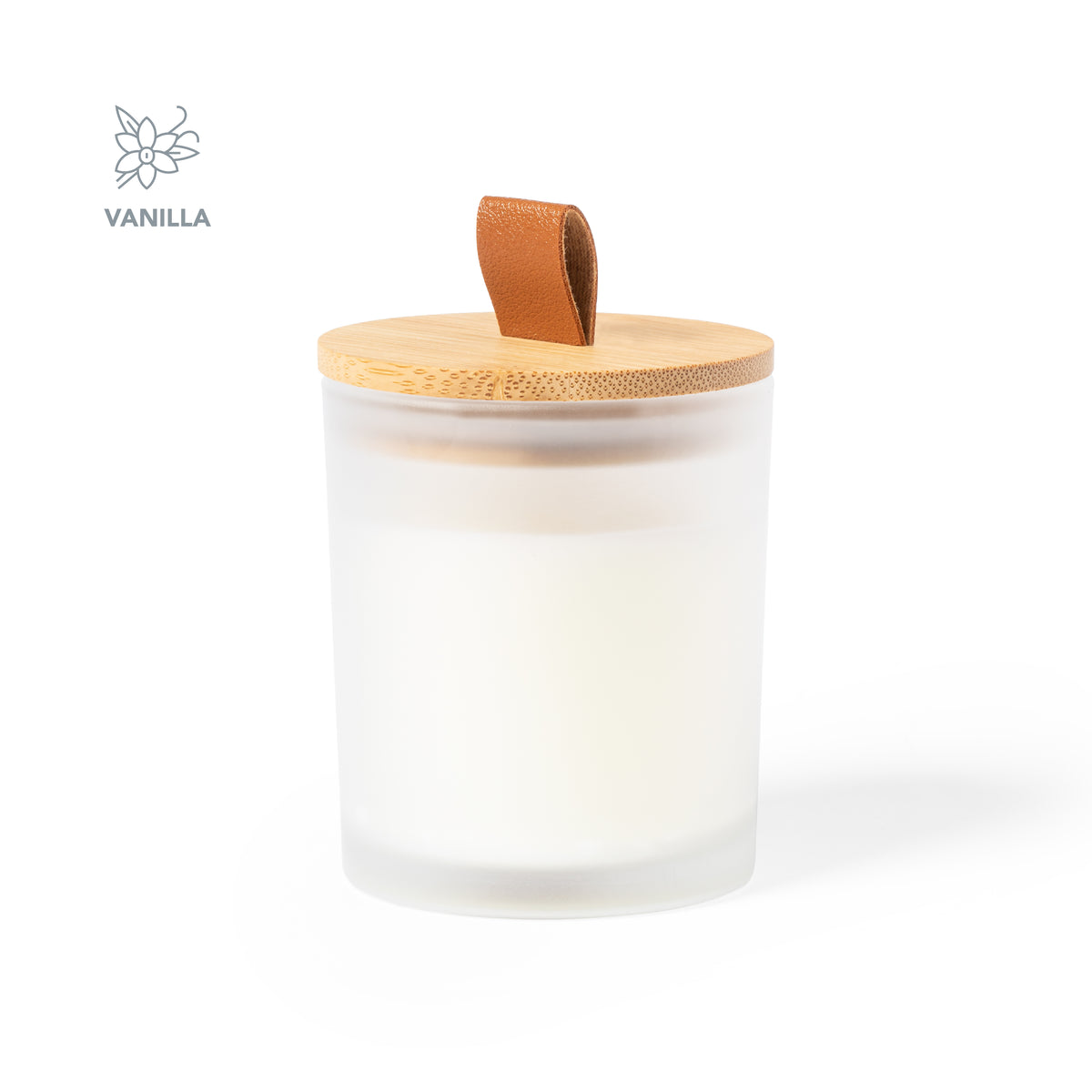 Vela aromática en cristal de color con tapa de bambú · Blanco