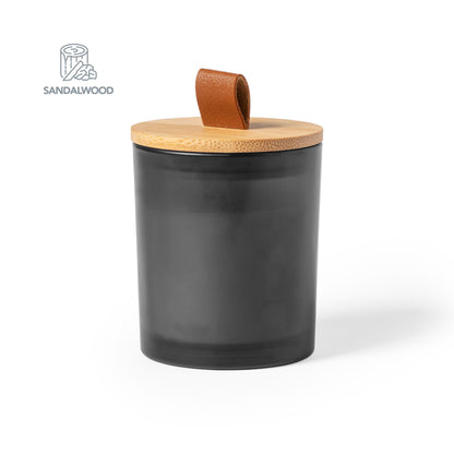 Vela aromática en cristal de color con tapa de bambú · Negro
