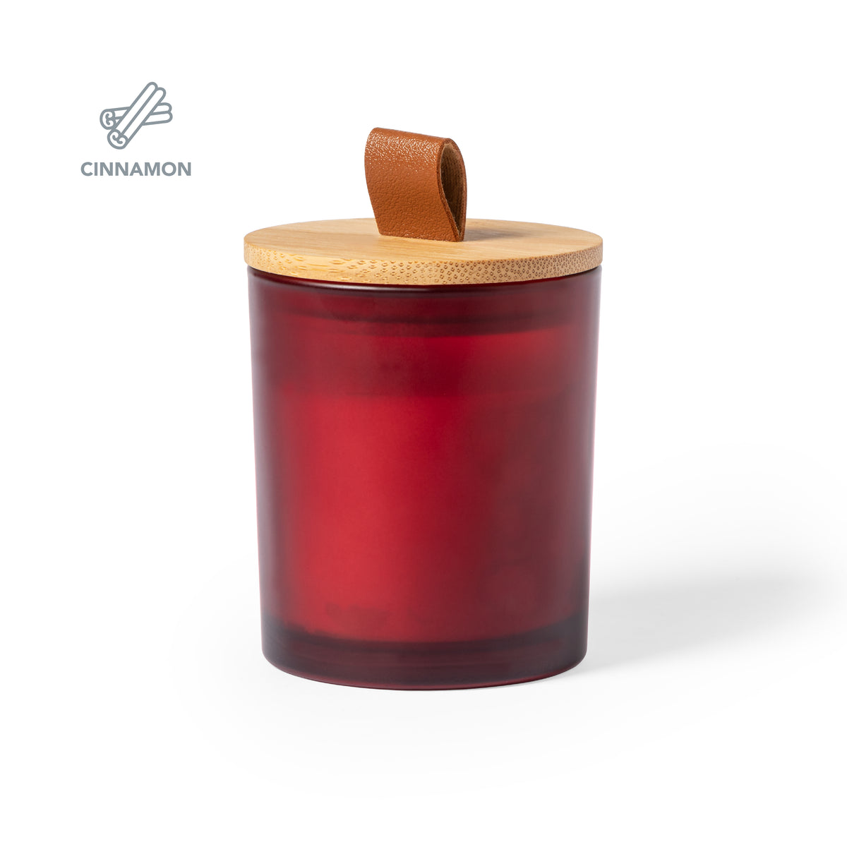 Vela aromática en cristal de color con tapa de bambú · Rojo
