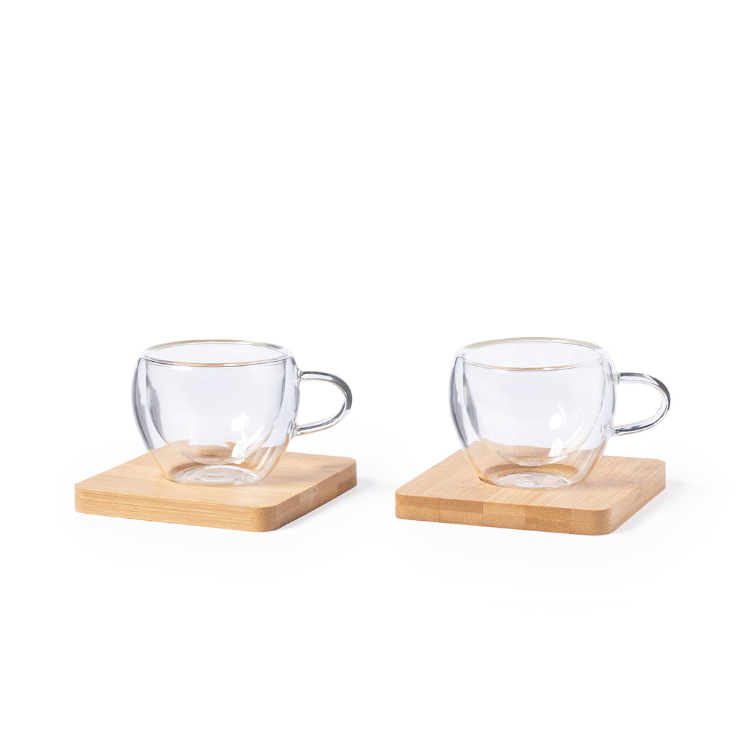 Set 2 tazas de café de doble pared con posavasos