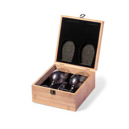 Set de vino con 2 copas en estuche de bambú