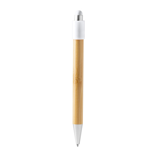 Bolígrafo antiestrés de bambú con spinner · Blanco