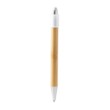 Bolígrafo antiestrés de bambú con spinner · Blanco