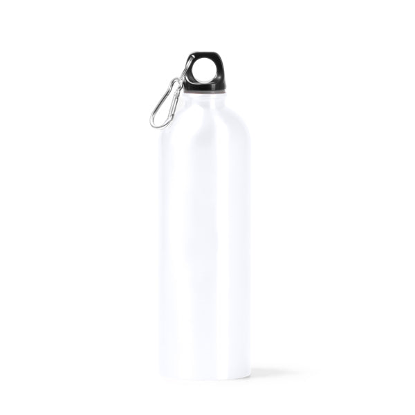 Botella de acero reciclado metalizada 750 ml con mosquetón · Blanco