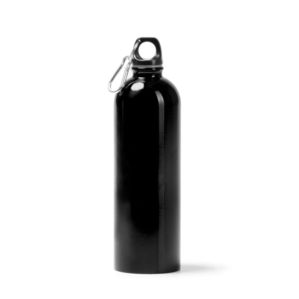 Botella de acero reciclado metalizada 750 ml con mosquetón · Negro