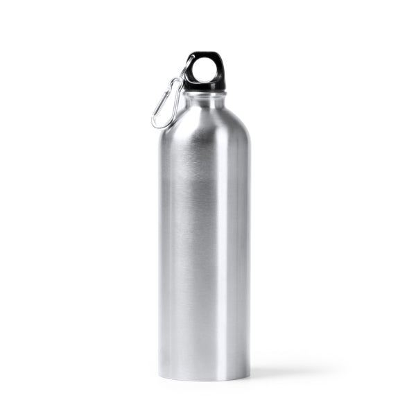 Botella de acero reciclado metalizada 750 ml con mosquetón · Plata