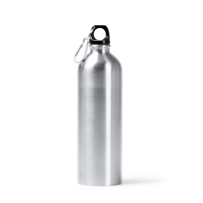 Botella de acero reciclado metalizada 750 ml con mosquetón · Plata