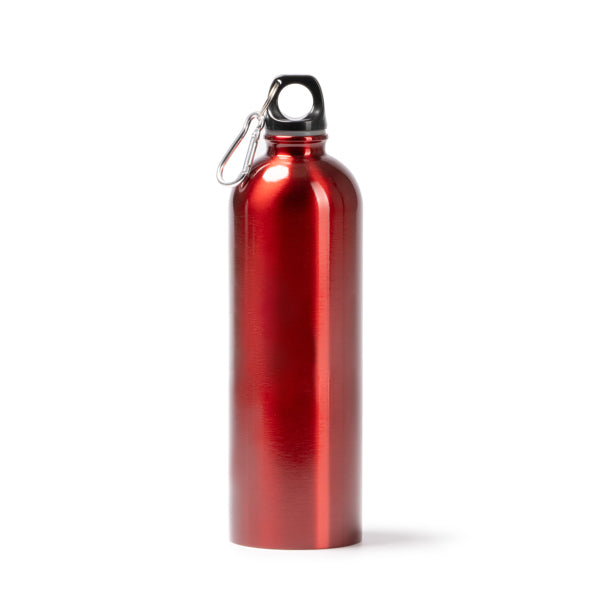 Botella de acero reciclado metalizada 750 ml con mosquetón · Rojo