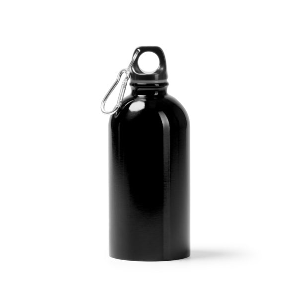 Botella de acero reciclado 500 ml con mosquetón · Negro