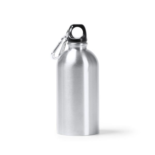Botella de acero reciclado 500 ml con mosquetón · Plata