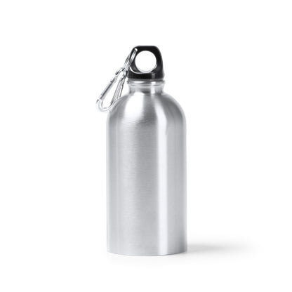 Botella de acero reciclado 500 ml con mosquetón · Plata