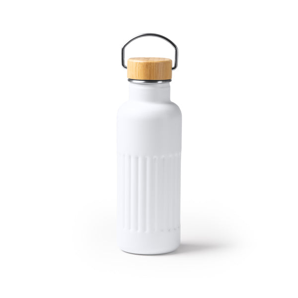 Botella térmica de acero reciclado 500 ml con tapa de bambú · Blanco