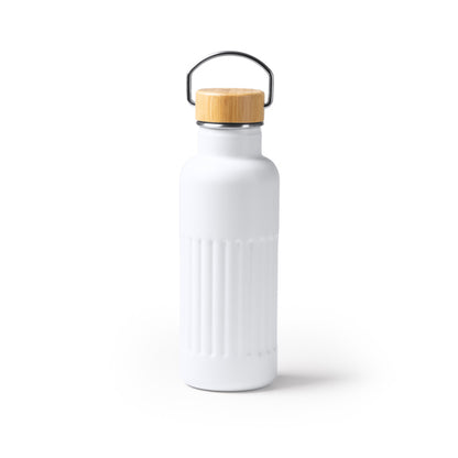 Botella térmica de acero reciclado 500 ml con tapa de bambú · Blanco