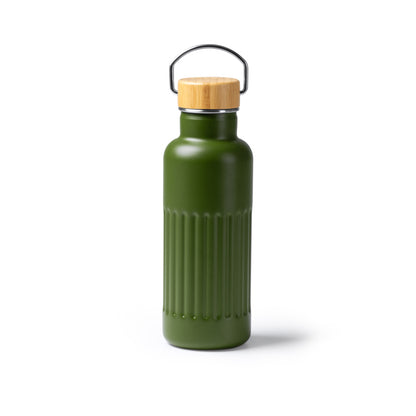Botella térmica de acero reciclado 500 ml con tapa de bambú · Verde Oscuro