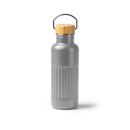 Botella térmica de acero reciclado 500 ml con tapa de bambú · Gris