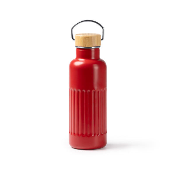 Botella térmica de acero reciclado 500 ml con tapa de bambú · Rojo