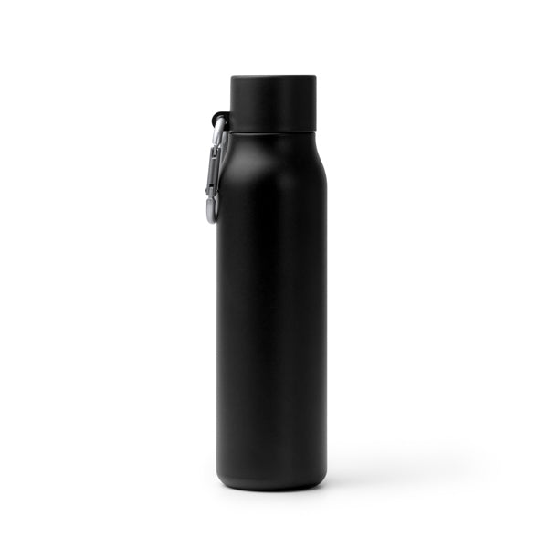 Botella térmica mate de acero reciclado 550 ml con mosquetón · Negro