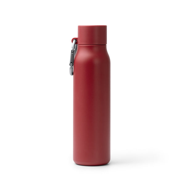 Botella térmica mate de acero reciclado 550 ml con mosquetón · Rojo Oscuro