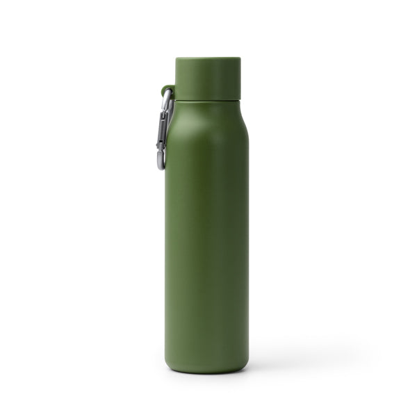Botella térmica mate de acero reciclado 550 ml con mosquetón · Verde Oscuro