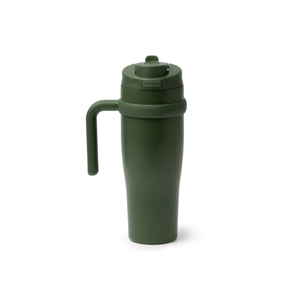 Taza térmica de acero reciclado 900 ml con pajita y asa · Verde Oscuro