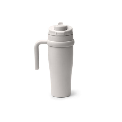 Taza térmica de acero reciclado 900 ml con pajita y asa · Blanco Vintage