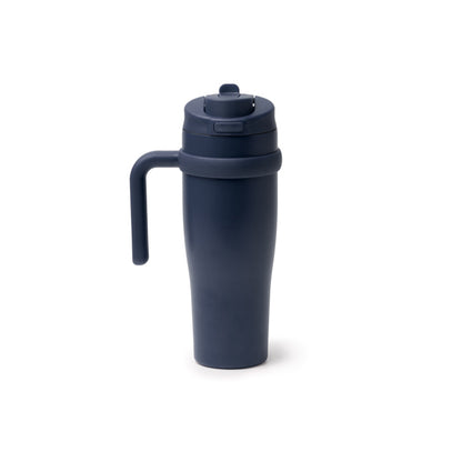 Taza térmica de acero reciclado 900 ml con pajita y asa · Marino