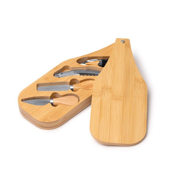 Set de vino y queso en estuche de madera