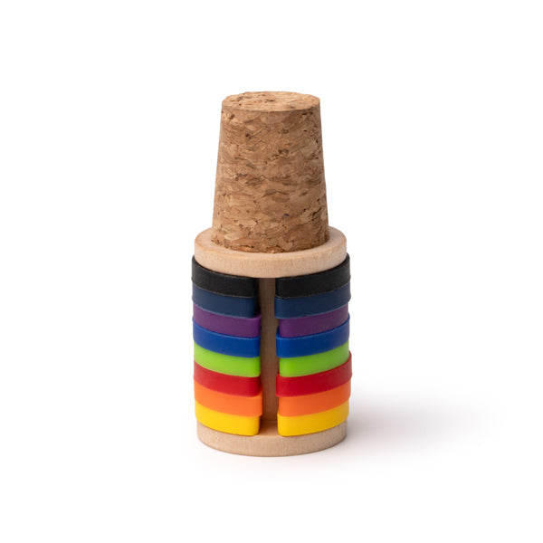 Tapón de corcho y bambú con marcadores para copas · Crudo