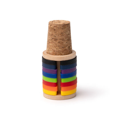 Tapón de corcho y bambú con marcadores para copas · Crudo