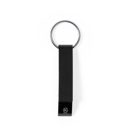 Llavero abridor de aluminio reciclado con abrelatas · Negro
