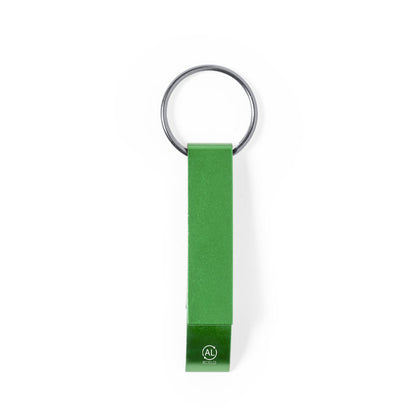 Llavero abridor de aluminio reciclado con abrelatas · Verde