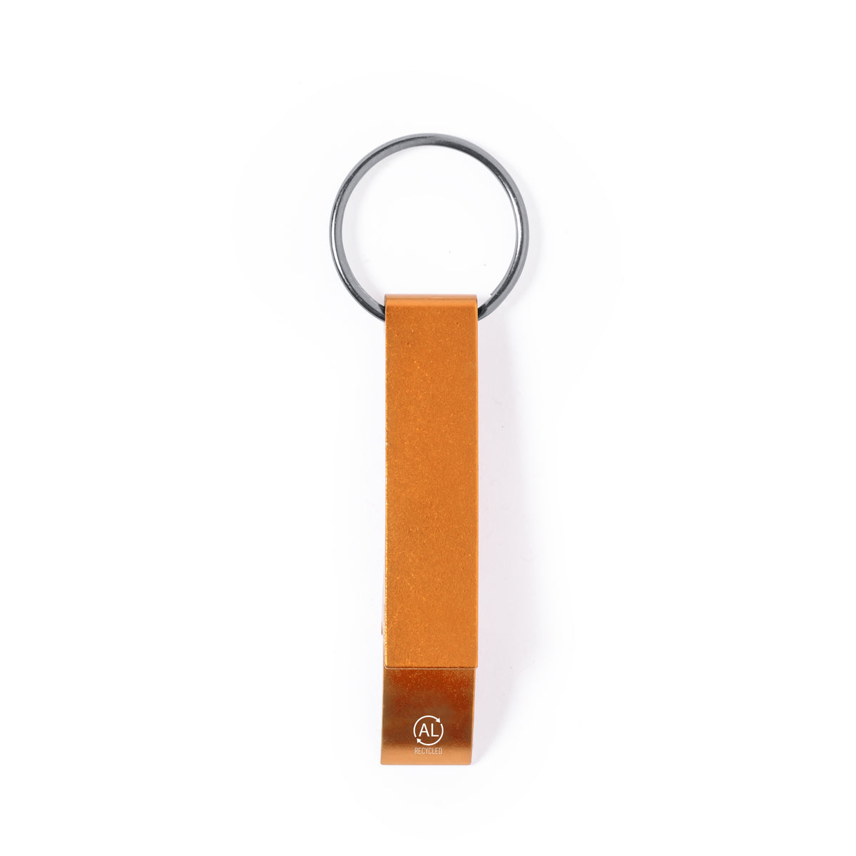 Llavero abridor de aluminio reciclado con abrelatas · Naranja