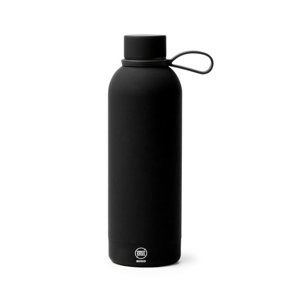 Botella térmica de acero reciclado 500 ml tacto goma · Negro